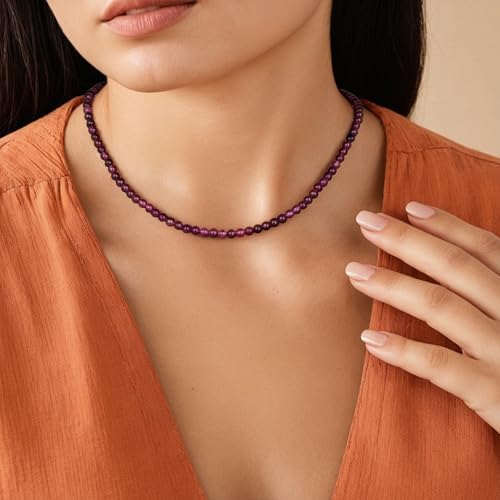 Crystal Choker Necklaces for Women,4mm Handmade Natural Stone Choker Beaded Necklace Healing Crystal Necklace Gemstone Bead Necklaces for Women