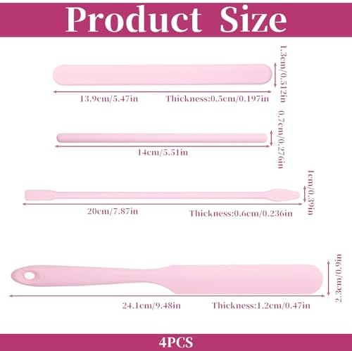 4 PCS Non-Stick Wax Spatulas Set, Silicone Wax Applicator Different Sizes Scrapers Reusable Silicone Stirring Stick For Home Salon Body Use (Pink)