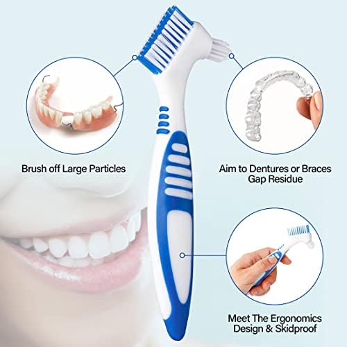 Anbbas Dual Bristle Heads Denture Brush with Cover Case Dental Cleaning Brush Set for Denture Care False Teeth Cleaner Tool(Pack of 2)
