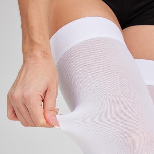 TOFLY Medical Thigh High Compression Socks Footless for Women & Men, Opaque Support Hose, 15-20mmHg Graduated Compression Stockings with Silicone Band for Varicose Veins, Edema, DVT, 1 Pair White M