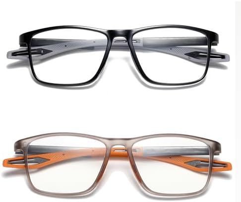 Reading Glasses Men 2 Pairs Sports Style Comfortable and Flexible Blue Light Blocking Readers for Men