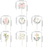 Rsstarxi 35 Pack God Bless Cupcake Toppers Cross Pink Wreath Cupcake Picks for Christian Baptism Baby Shower Girls First Communion Party Cake Decorations Supplies