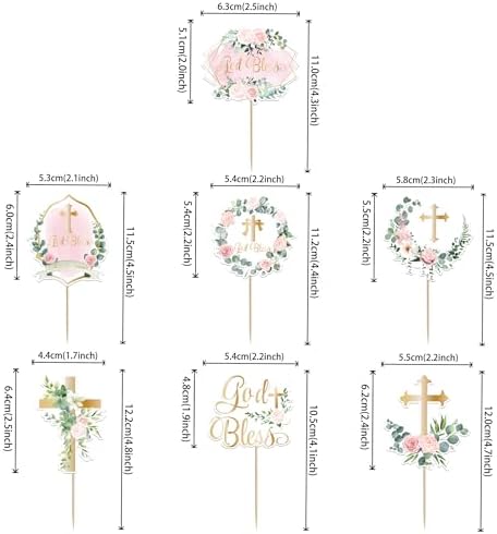 Rsstarxi 35 Pack God Bless Cupcake Toppers Cross Pink Wreath Cupcake Picks for Christian Baptism Baby Shower Girls First Communion Party Cake Decorations Supplies