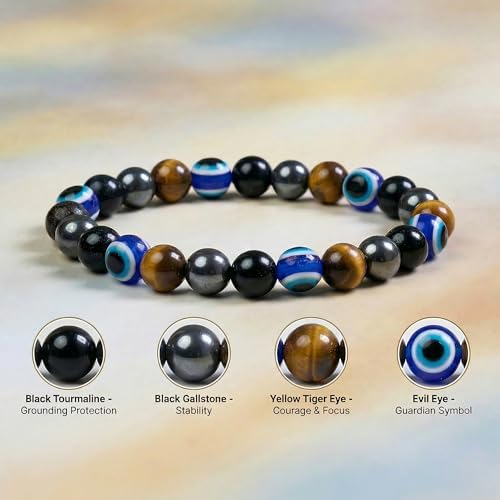 Bivei Protection Bracelet, Strength Crystal Healing Bracelet 8MM - Spiritual Stretch Beaded Jewelry for Women Men Gift