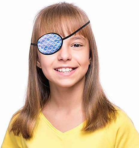 4 Pcs Eye Patch for Kids Adjustable Single Eye Patch with Elastic Strap for Girls Boys Women Soft Silky Eyepatch with Unicorn Skull Leaves Wave Pattern