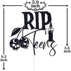 Black Glitter Rip Teens Cake Topper, Halloween Funeral Birthday Décor, Old English Gothic Sweet Youth Themed 13th Birthday Party Decorations Supplies