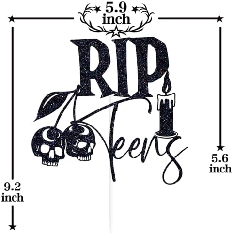 Black Glitter Rip Teens Cake Topper, Halloween Funeral Birthday Décor, Old English Gothic Sweet Youth Themed 13th Birthday Party Decorations Supplies