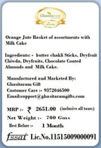 Jaiccha Ghasitaram Christmas Gifts Orange Jute Basket of assortments with Milk Cake