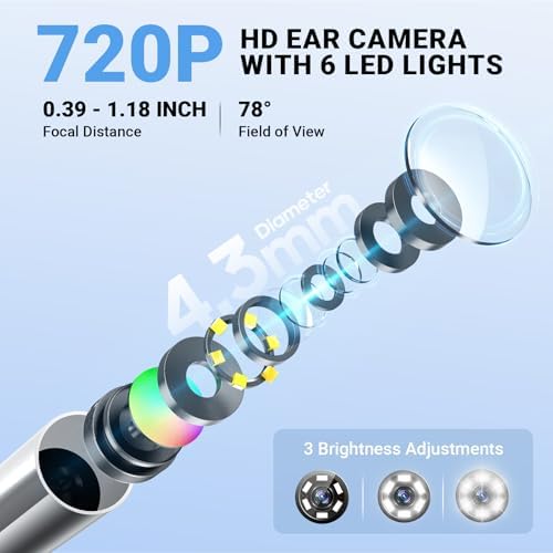 ScopeAround Otoscope, 720PHD Ear Scope Set, Digital Otoscope w/1.85in IPS Screen, Ear Wax Removal Tool Camera, Video Otoscope Ear Camera with 6 LED Lights, Compatible with Android/iPhone