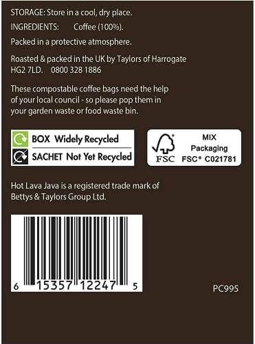 Taylors of Harrogate Hot Lava Java Coffee Bags (10 Enveloped Bags Per Pack x 3 Packs = 30 Coffee Bags)
