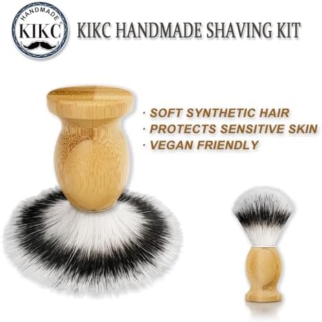 KIKC Hand Crafted Shaving Brush for Vegans, Synthetic Hair Bristle for Wet Shave, Comfortable Bamboo Handle, Best Gift for Bearded Man