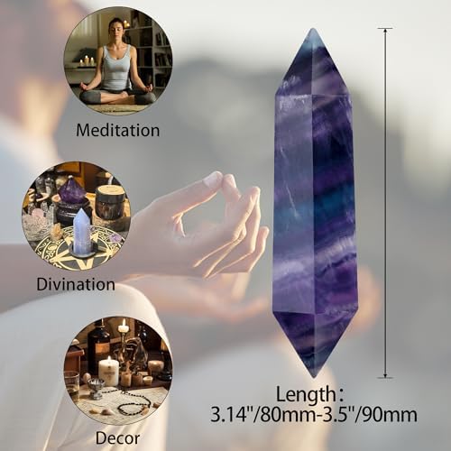YATOJUZI 3.5" Rainbow Fluorite Healing Crystals Wand Natural Crystals and Healing Stones Large Hexagonal Fluorite Crystal Points for Meditation Divination Reiki Energy Balancing 1PCS