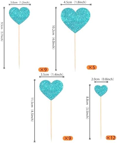 Rsstarxi 35 Pack Love Heart Cupcake Toppers Glitter Sweet Heart Cupcake Picks for Baby Shower Bridal Wedding Birthday Valentine's Day Party Cake Decorations Supplies Light Blue