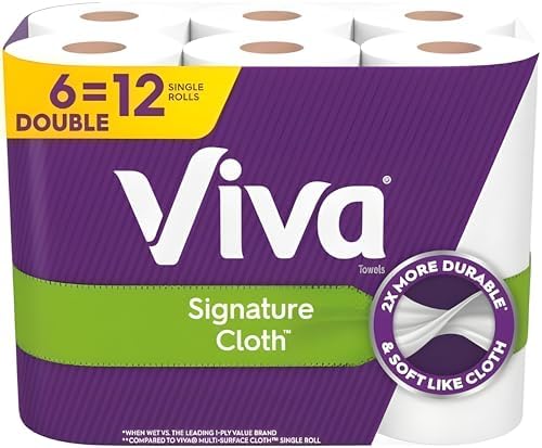 Viva Soft & Strong Kitchen Paper Towels, White, Single Ply, Cloth-Like Texture, Absorbent, 6 Count, 12 Single Rolls