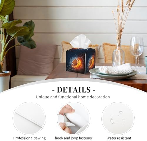 American Football in Fire and Water Tissue Box Cover Leather Tissue Box Holder Square Facial Paper Organizer Dispenser for Bathroom Kitchen Bedroom Vanity Countertop Night Stands