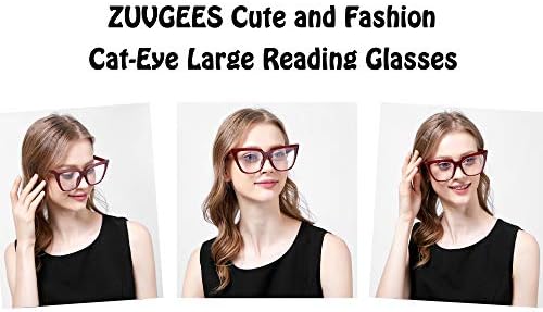 ZUVGEES Womens Chic Oversized CatEye Blue Light Blocking Reading Glasses Big Eyeglass Frames Large lens Computer Readers