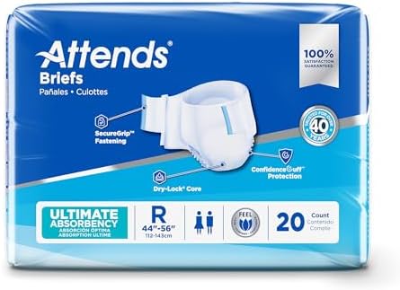 Attends Confidence® Adult Unisex Disposable SmartCool® Briefs, Regular, 44"-56" Waist, SecureGrip Tab Closure, Ultimate Absorbency, Breathable Materials, 80ct Case