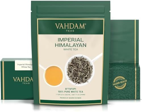 VAHDAM, Imperial White Tea Leaves From Himalayas (25 Cups/1.76oz) High Elevation Grown, White Tea Loose Leaf Tea | Pure Unblended Loose Leaf Tea | Vacuum Sealed