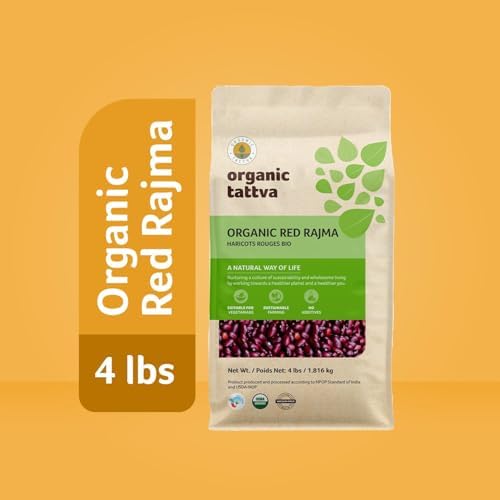 Organic Tattva Dark Red Kidney Beans (4 lbs) - Organic Kidney Beans - Dried & Unpolished Red Rajma Bean - High Protein Plant Based Nutrition - Gluten Free, Vegan, Kosher - USDA Certified Legumes