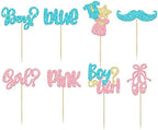 Gyufise 24Pcs Boy or Girl Cupcake Toppers Glitter Mustache Eyelash Gender Reveal Cupcake Picks Pink or Blue Cake Decorations for Baby Shower Gender Reveal Birthday Party Supplies