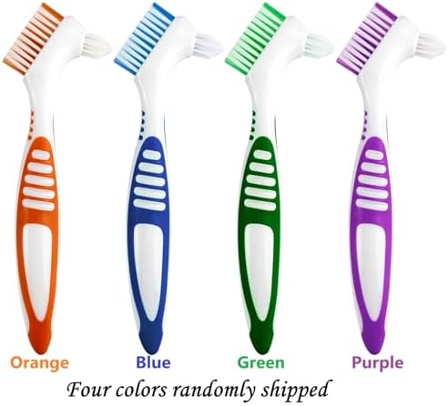 Random Color Premium Dual-Sided Denture Cleaning Brush with Multi-Layered Soft Bristles and Rubber Anti-Slip Handle - Portable False Teeth Cleaning Tool for Efficient Denture Care (1)