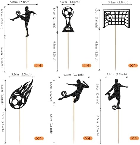 Rsstarxi 24 Pack Soccer Cupcake Toppers Glitter Goal Game Trophy Football Sports Cupcake Picks Decoration for Football Theme Baby Shower Boys Birthday Party Cake Decorations Black