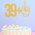 39＋1 Middle Finger Cake Topper - Single-side Gold Glitter 39+1 Birthday Party Decoration Supplies, Gold 40th Birthday/Wedding Anniversary Cake Topper, Happy Forty Birthday