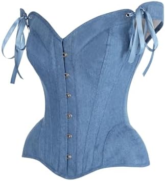 Daisy corsets Women's Daisy Corsets Top Drawer Blue Denim Steel Boned Corset W/Straps