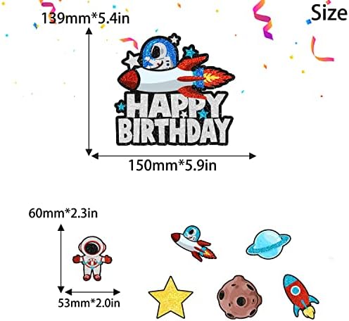 7PCS Astronaut Happy Birthday Cake Topper-There are planet spaceships suitable as decorations for outer space themed parties, cosmic themed birthday party and baby showers for boy or girl.-SugarGera