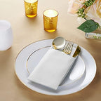 50-Pack Disposable Linen-Feel Dinner Napkins with Built-in Flatware Pocket, WHITE Prefolded Cloth Like Paper Napkins For Dinner, Wedding Or Party [Silverware NOT Included]