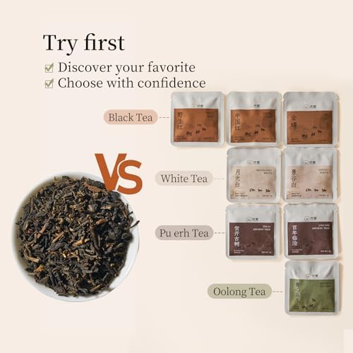Chinese Loose Leaf Tea Sampler for Beginners & Tea Lovers, 8 Varieties of Handpicked Black, White, Oolong & Pu erh, Whole Leaf Tea Tasting Set with Clear Flavor Profiles