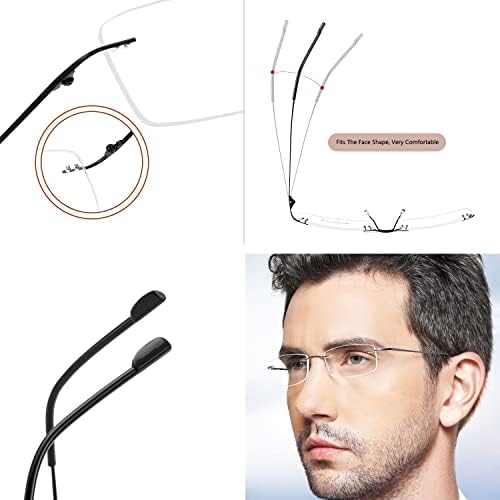 3 Pack Rimless Readers Blue Light Proof Reading Glasses Women Men Anti Glare Filter Lightweight Eyeglasses