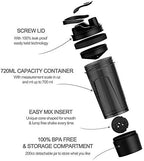 Artoid Mode Fitness Workout Sports Protein Shaker Bottle 24-Ounce, Dual Mixing Technology with Shaker Balls & Mixing Grids Included, Twist and Lock Protein Box Storage Included