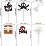 Gyufise 24Pcs Pirate Cupcake Toppers Glitter Nautical Sailing Skull Cap Flag Cupcake Picks for Pirate Theme Baby Shower Kids Birthday Party Cake Decorations Supplies