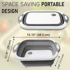 SSKT 3-in-1 Collapsible Cutting Board – Multifunctional Kitchen Sink Tub Basin with Drain, Chopping Board & Washing up Bowl – Space-Saving & Portable for Kitchen, Camping, RV, & Outdoor Use (Grey)