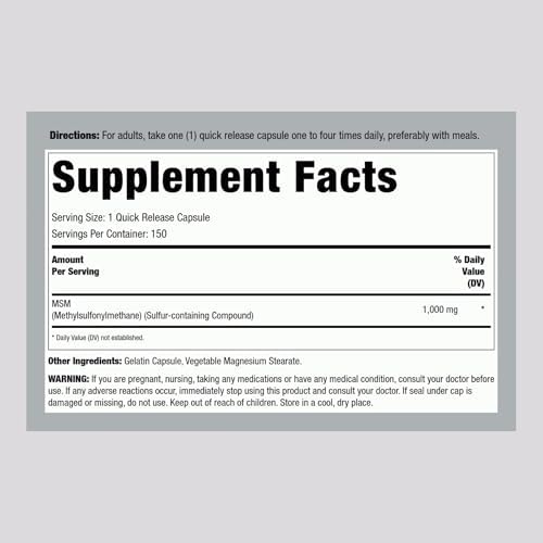 Lindberg MSM Capsules 1000mg | 150 Pills | Supplement for Women and Men | Methylsulfonylmethane | Non-GMO, Gluten Free