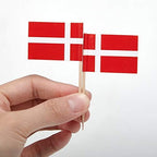 JAVD CYPS 100 Pcs Denmark Flag Danish Toothpick Flags, Small Mini Stick Cupcake Toppers Danish Flags,Country Picks Party Decoration Celebration Cocktail Food Bar Cake Flags