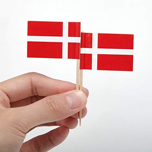 JAVD CYPS 100 Pcs Denmark Flag Danish Toothpick Flags, Small Mini Stick Cupcake Toppers Danish Flags,Country Picks Party Decoration Celebration Cocktail Food Bar Cake Flags