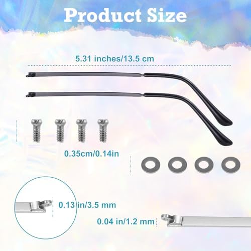 Sibba Glasses Replacement Temple 2 Pairs TR-90 Anti-Slip Eyeglass Arms Legs with Silicone Tips Screws Nose Pads & Screwdriver Complete Glasses Repair Kit for Universal Eyewear Frame Temple Accessory