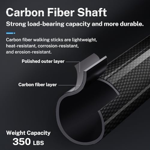 Carbon Fiber Quad Base Walking Cane with Wooden Handle - Lightweight Mobility Aid for Seniors and Injury Recovery, Adjustable Height for Stability and Comfort