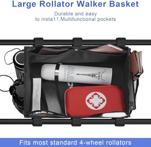 Upgraded Under Seat Rollator Bags with Cup Holders, Four Wheel Drive Walker Basket, Reusable Walker Bags for Rolling Walker, Rollator Basket Accessory for Seniors Storage Ipad & Essential