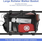Upgraded Under Seat Rollator Bags with Cup Holders, Four Wheel Drive Walker Basket, Reusable Walker Bags for Rolling Walker, Rollator Basket Accessory for Seniors Storage Ipad & Essential