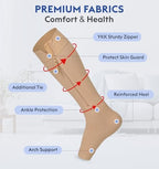 KEKING® Zipper Compression Socks for Men Women, Open Toe, 20-30mmHg Firm Support Knee High Zipper Compression Stockings for Wide Calf - Varicose Veins, DVT, Shin Splints, Edema, Nursing, Beige M