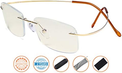CessBlu Titanium Computer Glasses Reading Eyeglasses Frameless Readers Blue Light Filter