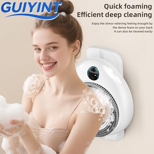 Electric Back Scrubber for Shower - Smart Wall Mounted Automatic Body Scrubber, IPX7 Waterproof, 3 Speeds & Adjustable Height, with 3 Replaceable Brush Heads for Deep Cleansing & Exfoliation