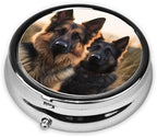 Pill Box 3 Compartment Medicine Pill Organizer Animal German Shepherd Round Pill Case for Purse & Pocket Travel Pillbox Portable Metal Medicine Vitamin Fish Oil Organizer Unique Gift