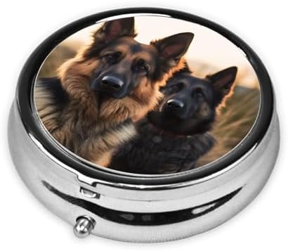 Pill Box 3 Compartment Medicine Pill Organizer Animal German Shepherd Round Pill Case for Purse & Pocket Travel Pillbox Portable Metal Medicine Vitamin Fish Oil Organizer Unique Gift
