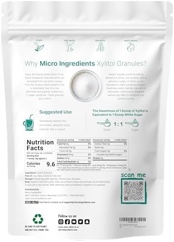 Xylitol Sweetener, 6 Pounds, Natural Sweetener, 1:1 Sugar Substitute and Low Calorie, Great for Baking and Cooking, No After Taste, Keto Friendly