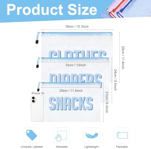 3pcs Hospital Bag Organizing Pouches for Labor and Delivery, Maternity Essentials Diaper Bag Organizer for Mom Travel - Blue/White