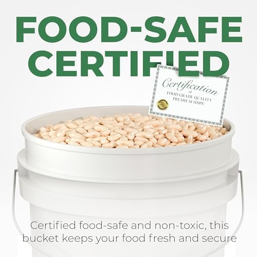 5-Gallon White Bucket Pail Container with Lid Food Grade Heavy-Duty Extra Durable Metal Handles with Plastic Grip for Easy Carrying Multi-Use Easy Stack and Store BPA Free